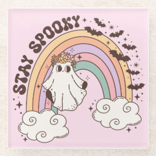 Rainbow Stay Spooky Glass Coaster