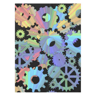 Rainbow steampunk metal gears art tablecloth