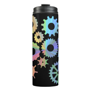 Rainbow steampunk metal gears art thermal tumbler