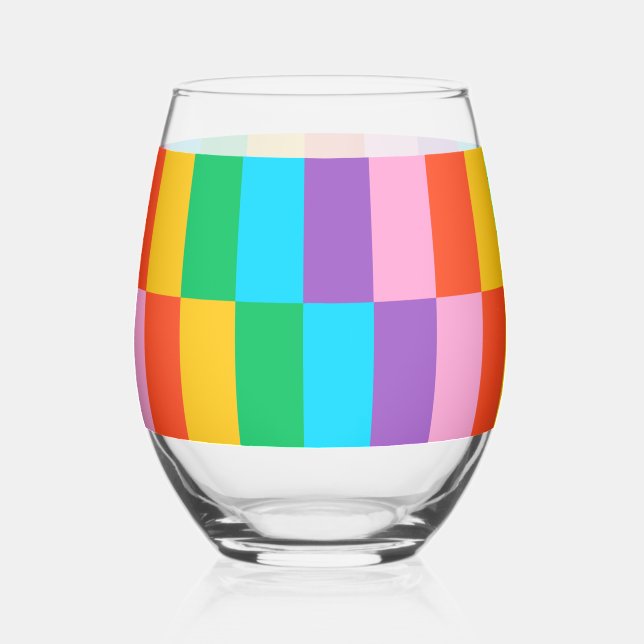 Rainbow Steps Blocks Pattern Stemless Wine Glass (Front)