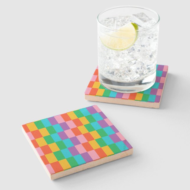 Rainbow Steps Blocks Pattern Stone Coaster (Side)