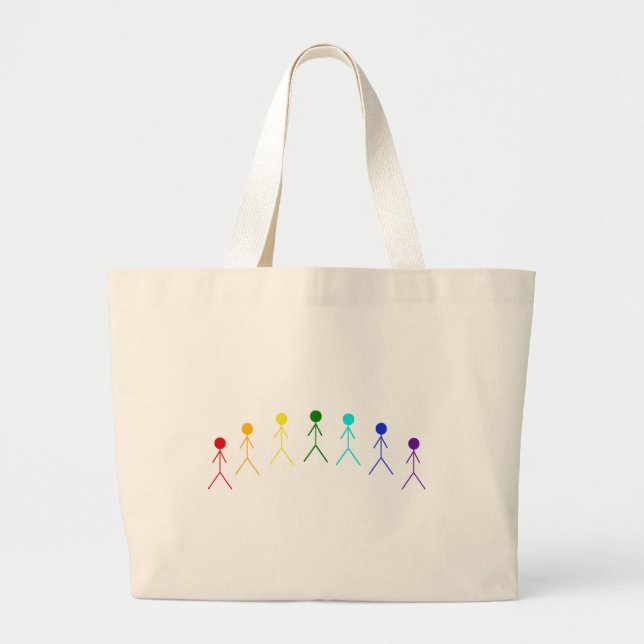 Rainbow Stick Figures - 2 Large Tote Bag (Front)