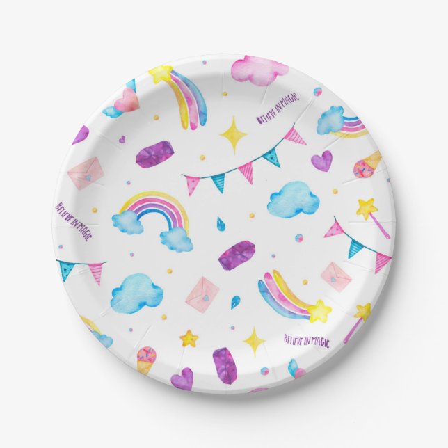Rainbow Sticker - Believe in Magic Paper Plate (Front)