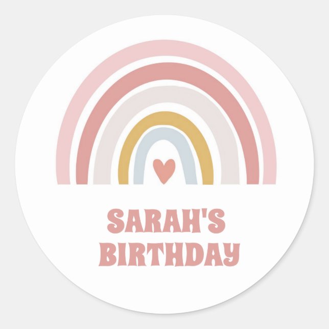 RAINBOW STICKER PASTLE PINK CUSTOM TEXT heart (Front)