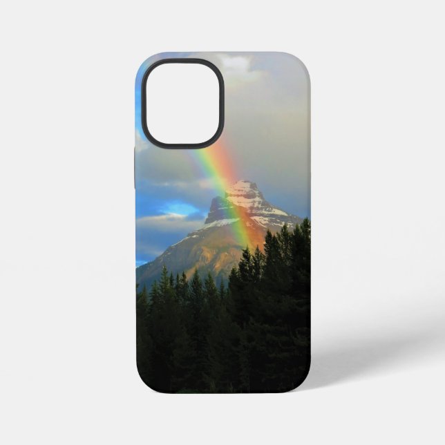 Rainbow & Storm Clouds Over Snowy Canada Mountain iPhone Case (Back)
