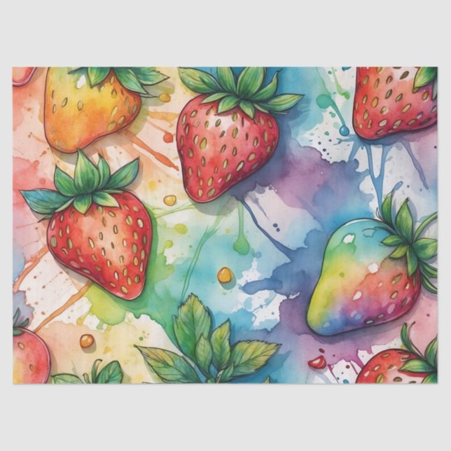 Rainbow Strawberries Decoupage  Tissue Paper (Front)