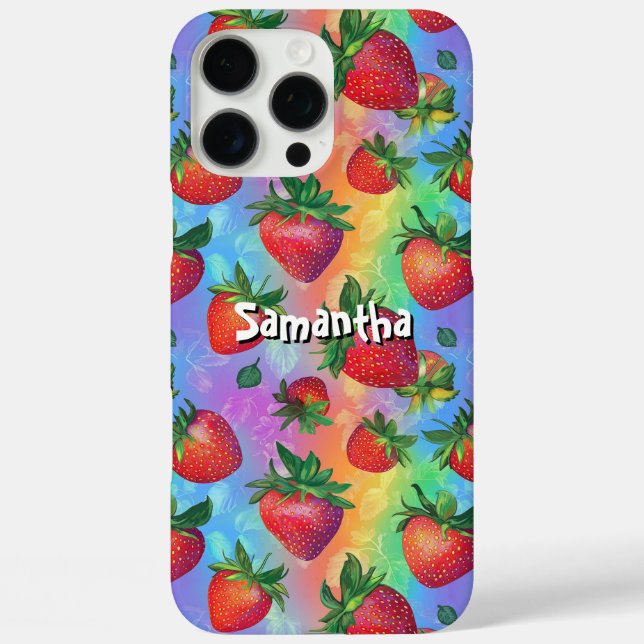 Rainbow Strawberry Pattern with Customisable Name Case-Mate iPhone Case (Back)