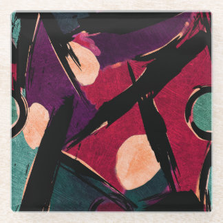 Rainbow Streaks: Abstract Acrylic Texture Glass Coaster