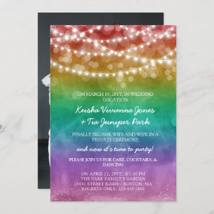 Rainbow & String Lights Post Elopement Celebration Announcement