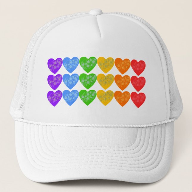 Rainbow String of Hearts with Stars Trucker Hat (Front)