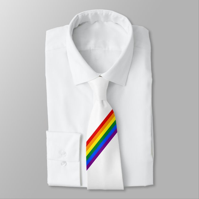 Rainbow Stripe Gay Pride Business Wedding Neck Tie (Tied)