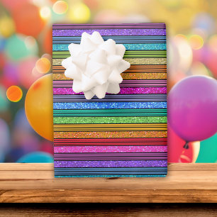 Rainbow Stripe Glitter Birthday Wrapping Paper Sheet