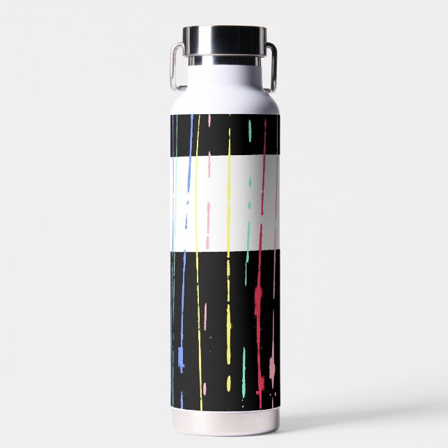 Rainbow Stripe on Black Water Bottle (Front)