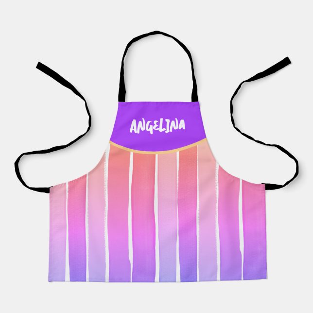 Rainbow Stripe Paint Party Artist Girl Name Apron (Front)