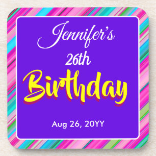 Rainbow Stripe Pattern Birthday Custom Text Coaster