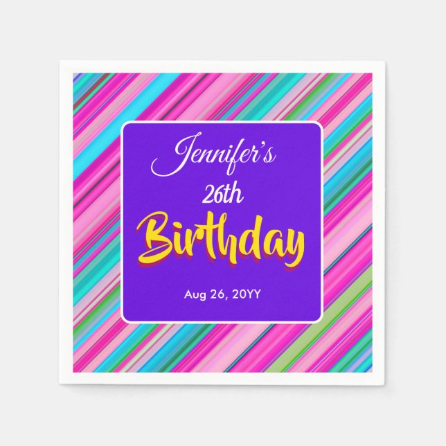 Rainbow Stripe Pattern Birthday Custom Text Napkin (Front)