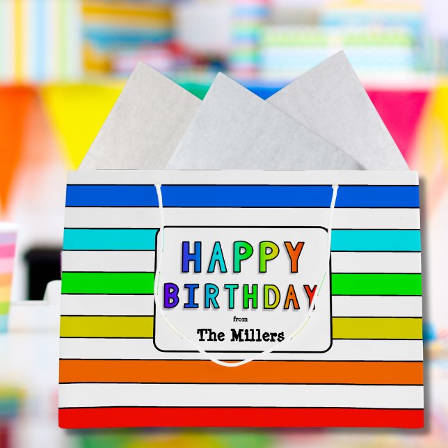 Rainbow Stripe Personalised Happy Birthday Large Gift Bag (Creator Uploaded)