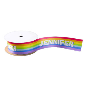 Rainbow stripe personalised name ribbon satin ribbon