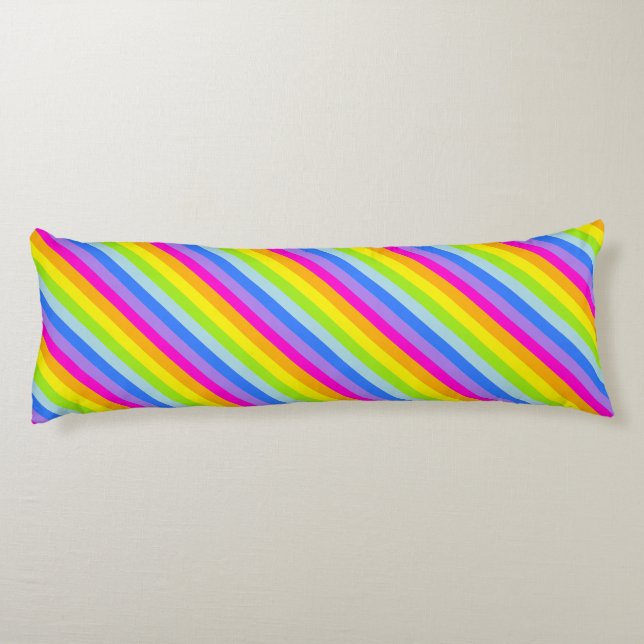 Rainbow stripe pink bright long body pillow (Back)