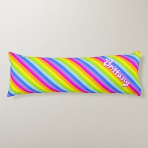 Rainbow stripe pink named long body pillow