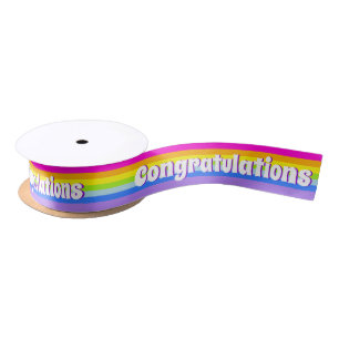 Rainbow stripe pink personalised text ribbon satin ribbon