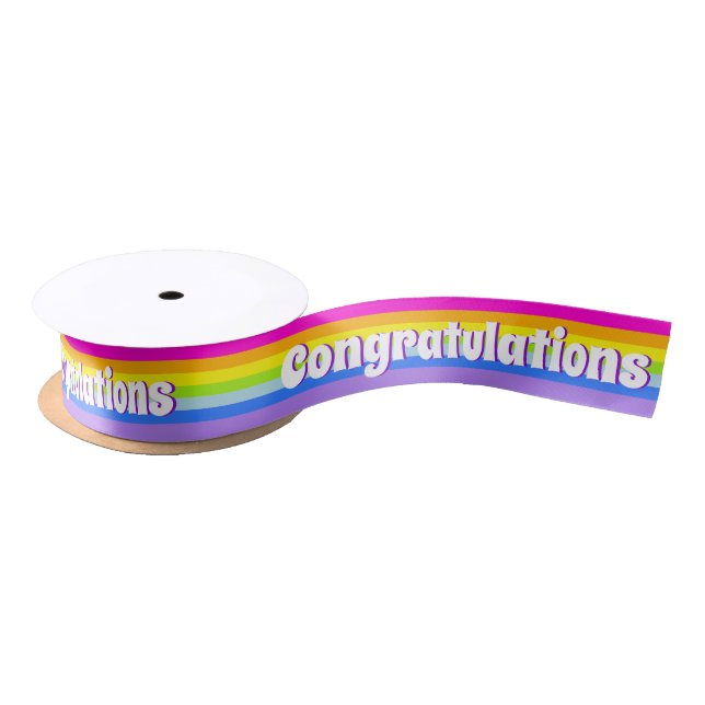 Rainbow stripe pink personalised text ribbon satin ribbon (Spool)