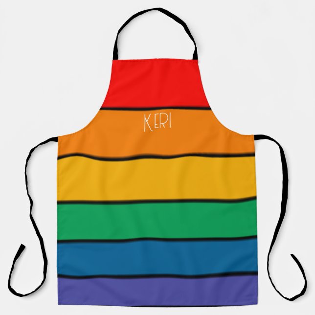 Rainbow Stripe Pride Flag LGBTQ Monogram - Name  Apron (Front)
