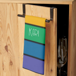 Rainbow Stripe Pride Flag LGBTQ Monogram - Name  Tea Towel