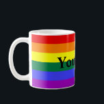 Rainbow Stripe with Custom Text Coffee Mug<br><div class="desc">This versatile and decorated mug is decorated in a rainbow pattern and is perfect for any time of the year. If you are celebrating pride month, love colour or are just into rainbows and looking for that pot of gold, this mug was made for you. The text can be easily...</div>