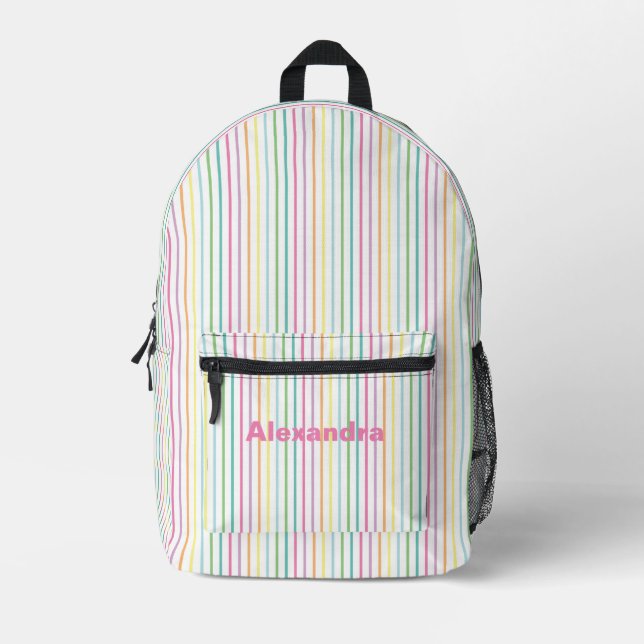 Rainbow Stripe with Name Printed Backpack (Front)