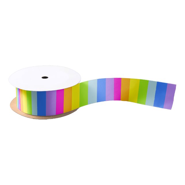 Rainbow striped colourful pink ribbon satin ribbon (Spool)