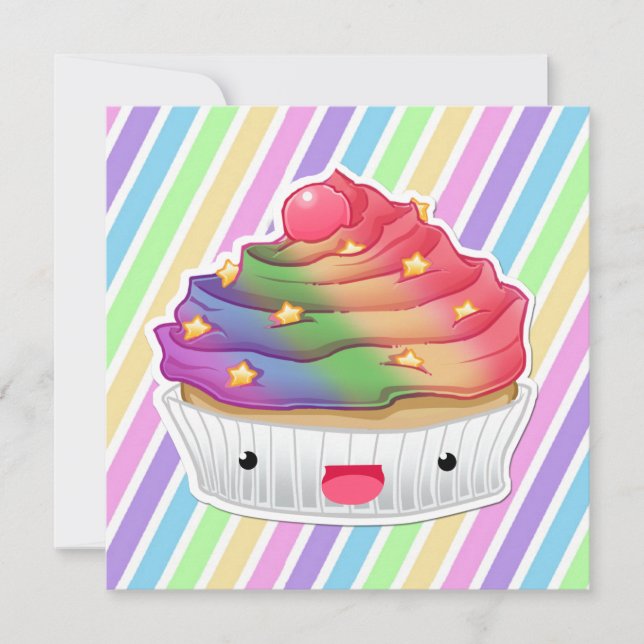 Rainbow striped cupcake invitation (Front)