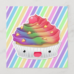 Rainbow striped cupcake invitation