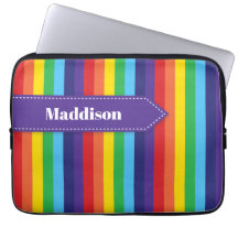 Rainbow Striped Electronics Sleeve with Name