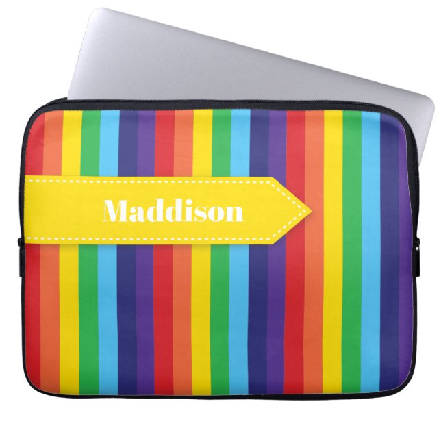 Rainbow Striped Electronics Sleeve with Name (Front)