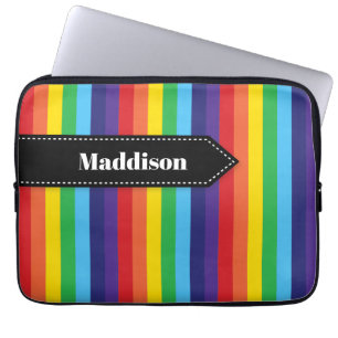 Rainbow Striped Electronics Sleeve with Name