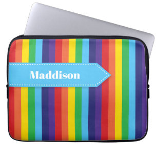 Rainbow Striped Electronics Sleeve with Name