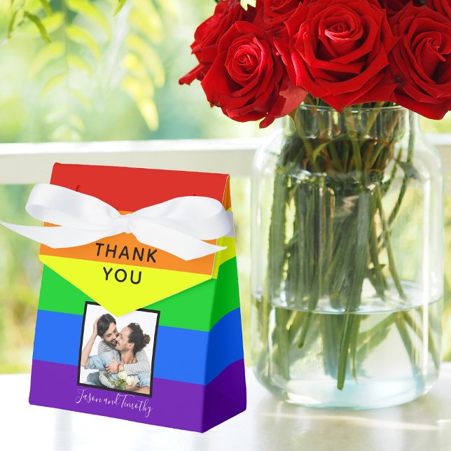 Rainbow Striped Gay Pride Photo LGBTQ Wedding Favour Box (Creator Uploaded)