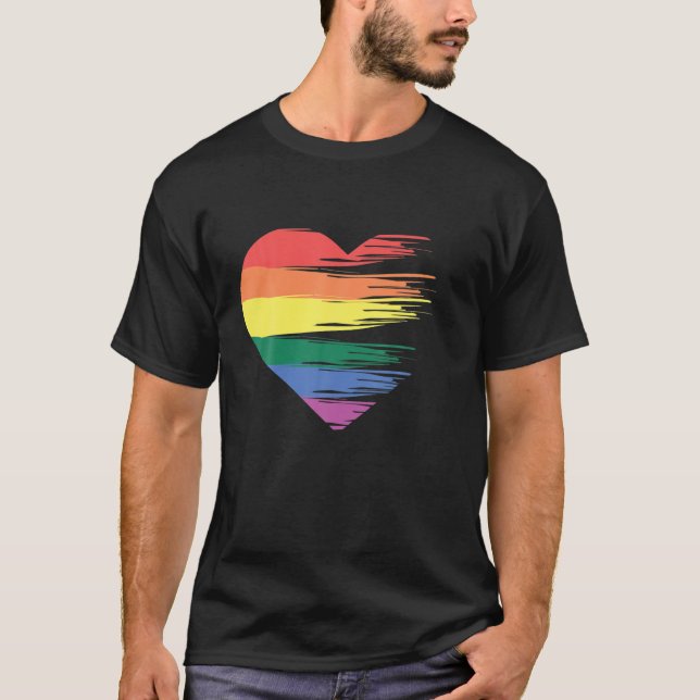 Rainbow Striped Heart Design Kidcore Aesthetic Edg T-Shirt (Front)