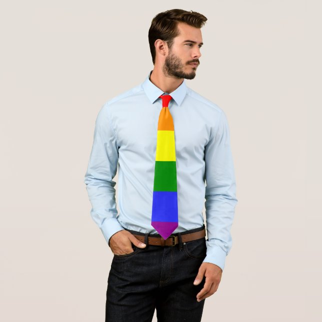 Rainbow Striped LGBT 6 Colours Pride Tie (In Situ)