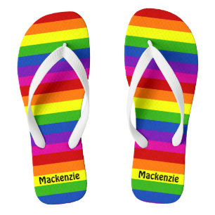 Rainbow Striped Monogram Cute Gay Pride Flip Flops