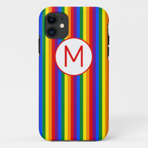 Rainbow Striped Monogrammed iPhone 11 Case