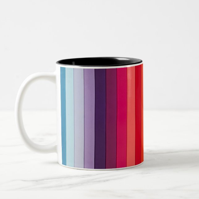 Rainbow Striped Multicolored Two-Tone Coffee Mug (Left)