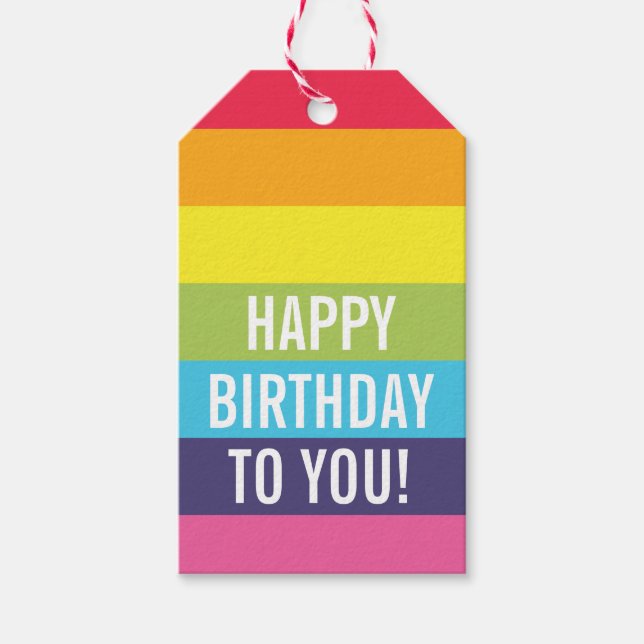 Rainbow Striped Personalised Gift Tag (Front)