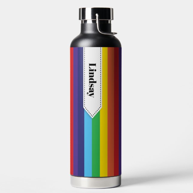 Rainbow Striped Personalised Water Bottle (Left)