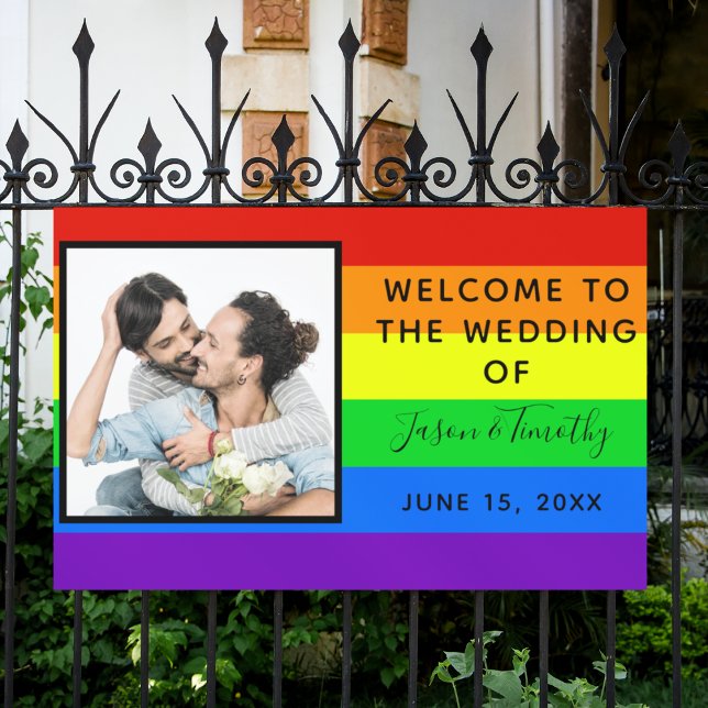 Rainbow Striped Photo LGBTQ Welcome to Our Wedding Banner (Creator Uploaded)