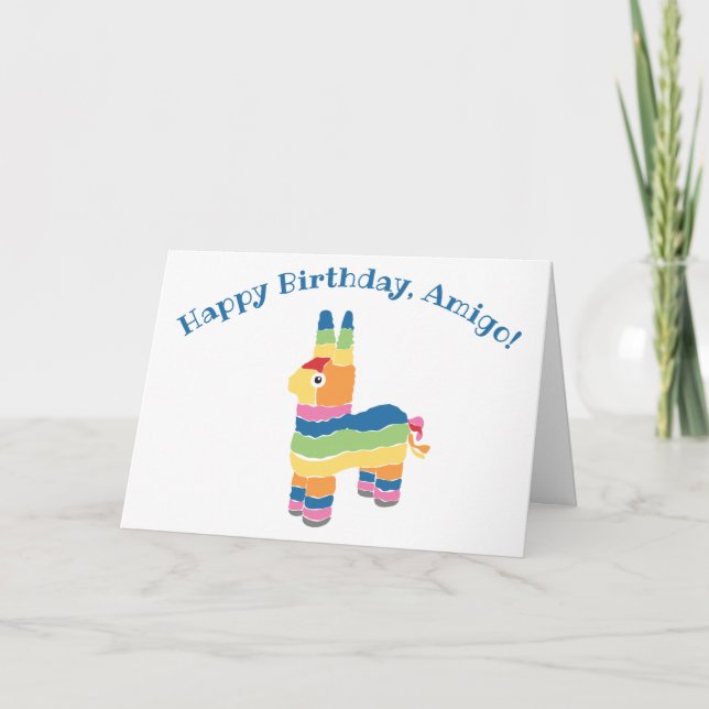 Rainbow Striped Pinata Birthday Card (Front)