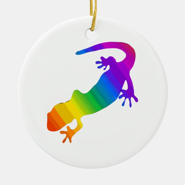 Rainbow Striped Salamander Ceramic Tree Decoration (Front)