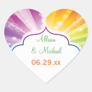 Rainbow Striped Sunburst Wedding Favour Sticker