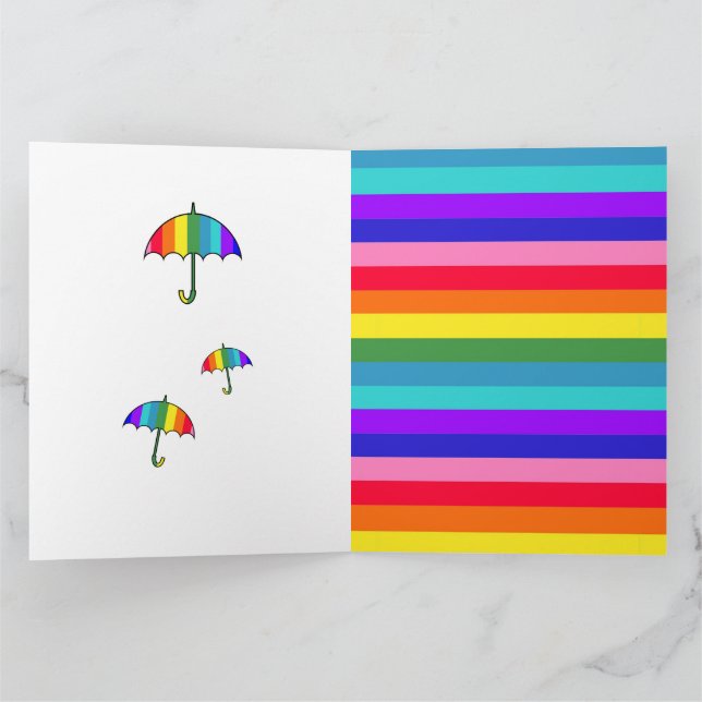 Rainbow Striped Umbrellas  Card (Inside)